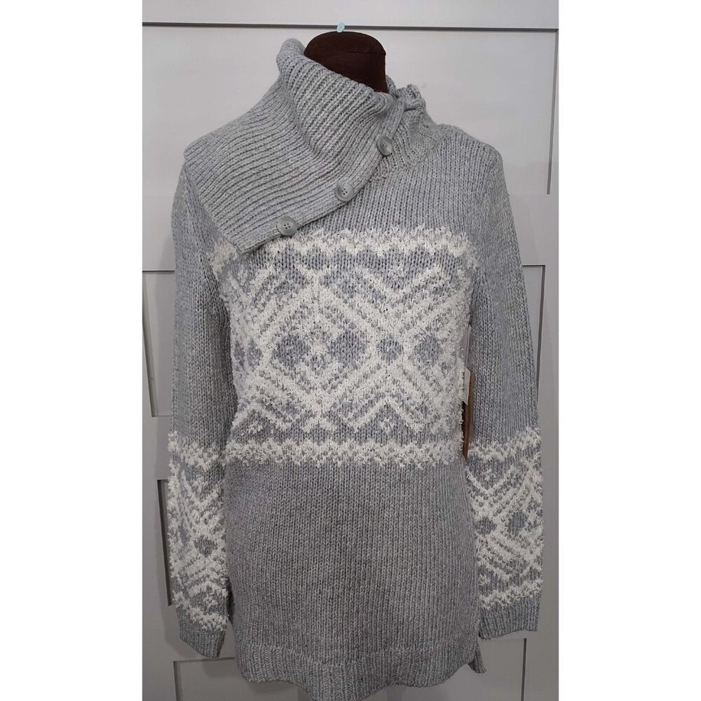 NWT RUFF HEWN GREY HEATHER AND WHITE KNIT SWEATER TUNIC LENGTH COWL  SIZE MEDIUM